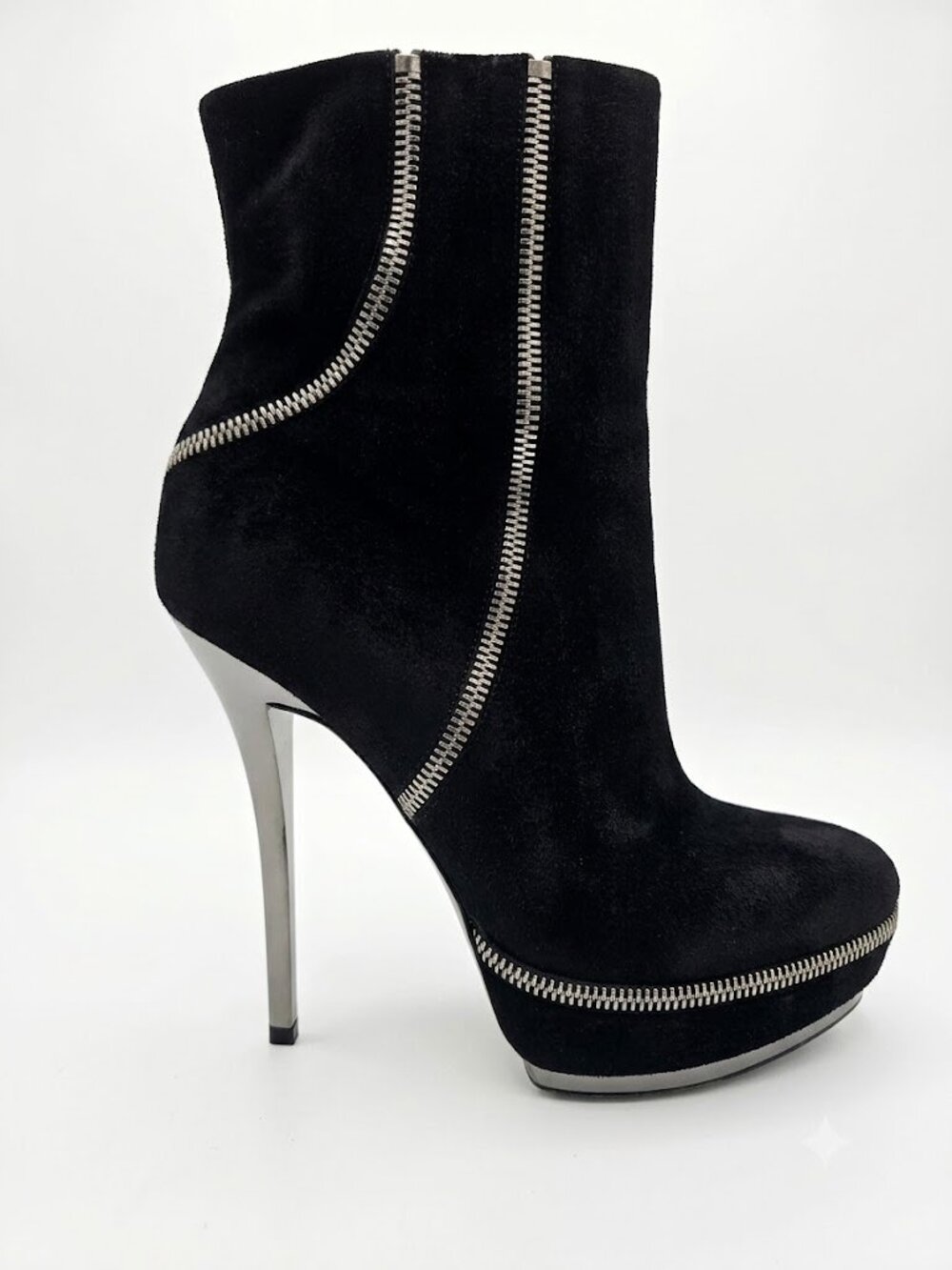 Gucci Black Suede Zipper Platform Ankle Boots Stiletto High Heels Sz 36 1/2